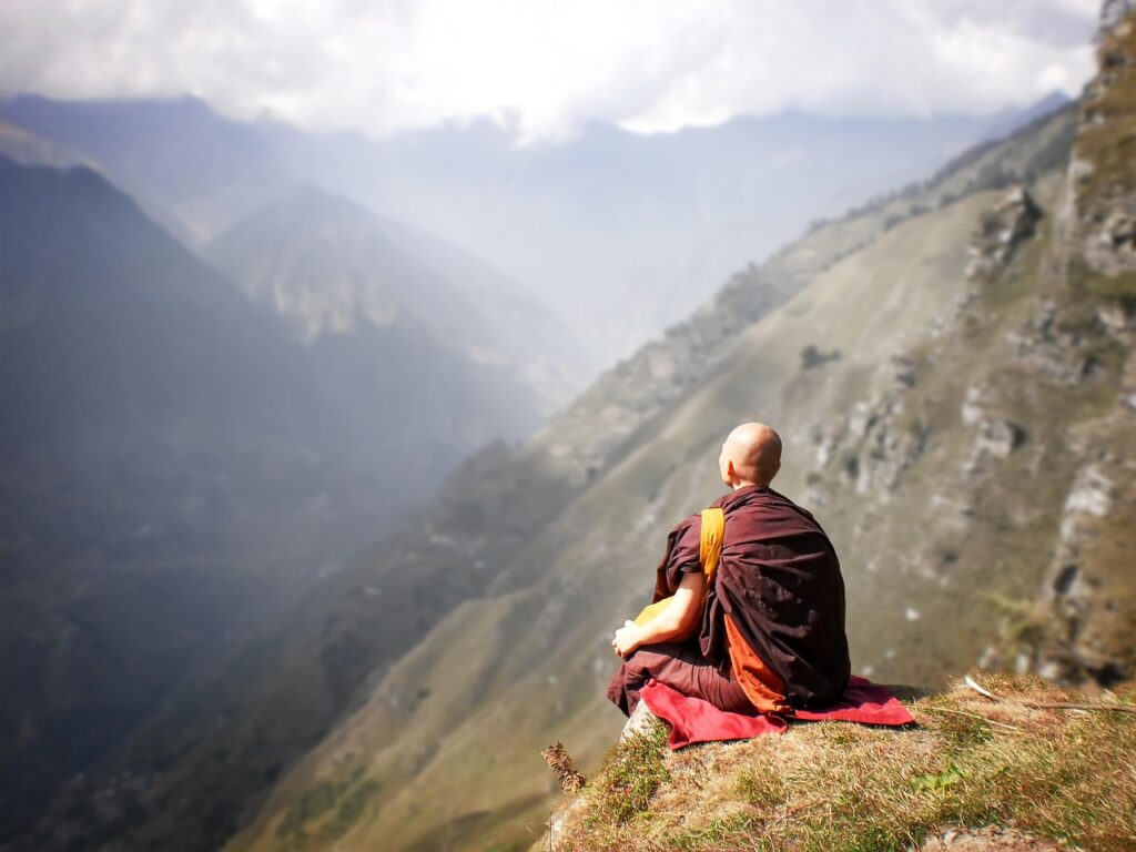 monk, meditation, theravada buddhism, buddhism, buddhist monk, mountain, kullu, nature, landscape, cliff, monk, monk, monk, monk, monk