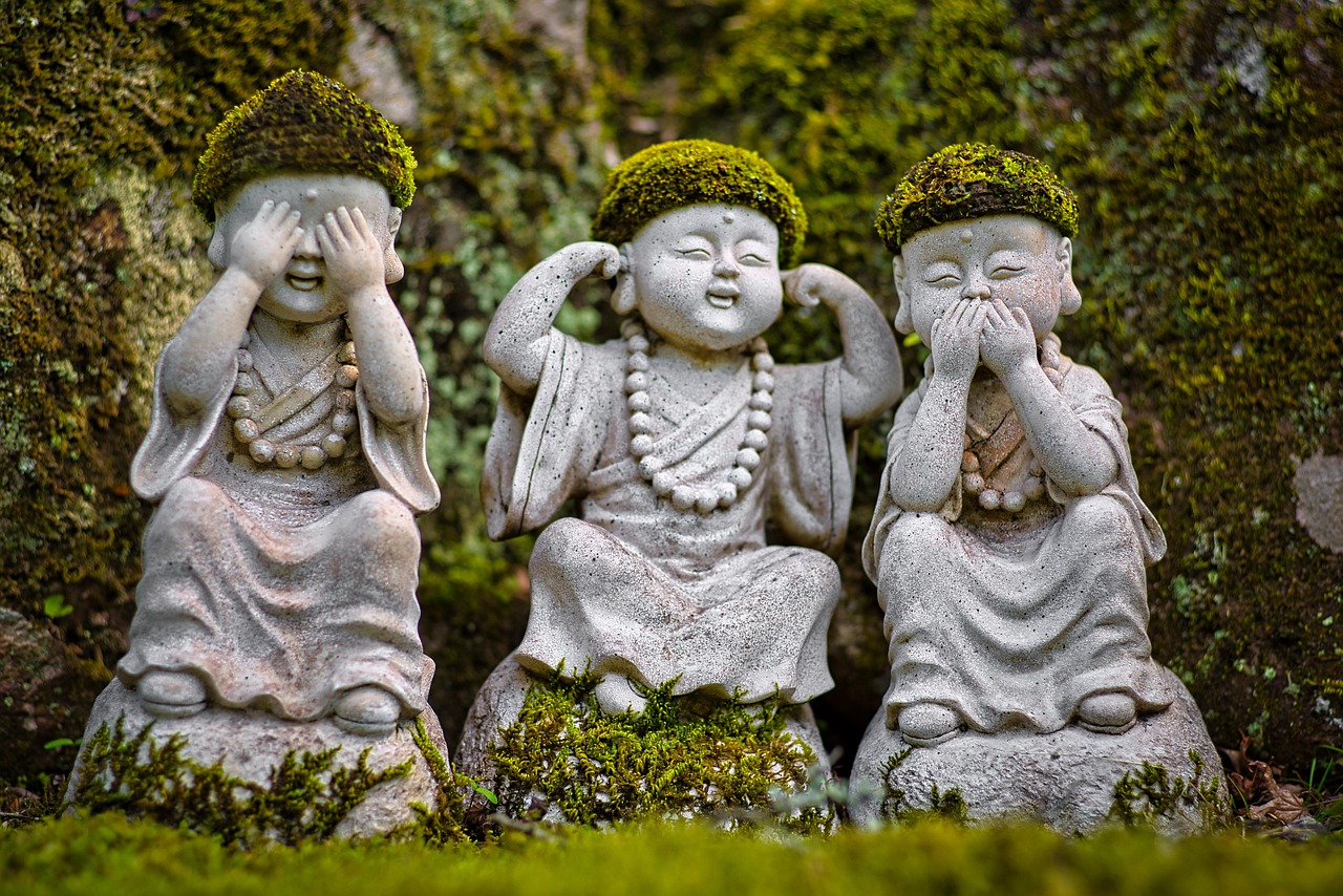 statues, sculptures, buddhas, little buddhas, nature, buddhist statues, stone statues, stone sculptures, decoration, decor, garden, miyajima, japan, asia