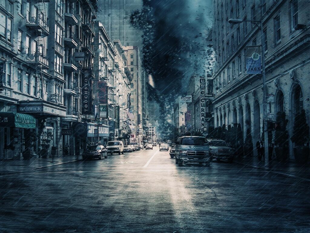 city, traffic, storm, weather, thunderstorm, thunder, nature, dangerous, lightning, dramatic, hurricane, disaster, photo manipulation, photo art, city, city, city, city, city, storm