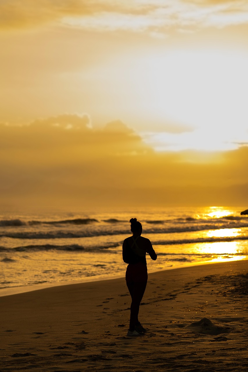 woman, beach, sunrise, sunset, nature, sea
